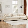thumbnail image 1 of JERFIT Modern Plush Velvet 3-Seater Sofa with Cloud-Like Cushions, Extra Deep Seat, Waist & Throw Pillows, Cream Upholstered Living Room Couch, 1 of 9