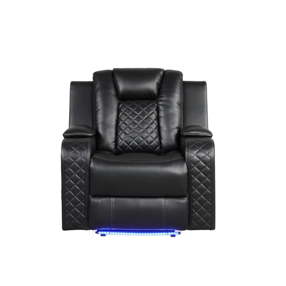 JERFIT Modern Power Recliner Chair with LED Lights, Bluetooth Speaker, USB Charging, Adjustable Headrest & Faux Leather Upholstery, Black