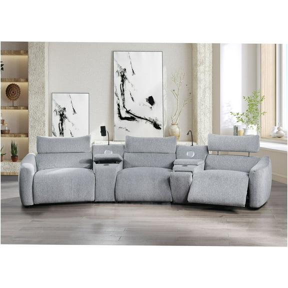 JERFIT Modern Power Reclining Sectional Sofa with Wireless Charging, Bluetooth Speakers, Cup Holders and Adjustable Headrests