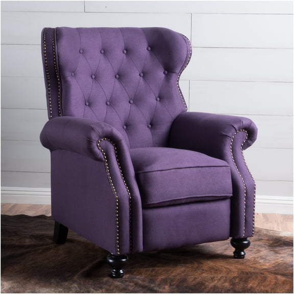 JERFIT Modern Push Back Recliner Chair with Copper Accents, Soft Fabric Upholstery, Rolled Arms for Living Room, Bedroom, Plum