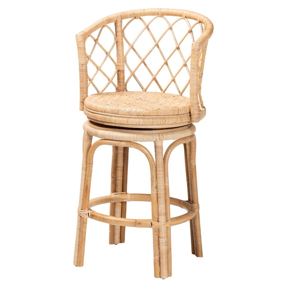 JERFIT Modern Rattan Swivel Bar Stool with Footrest, Natural Boho Counter Height Stool, Fully Assembled Kitchen Island Stool