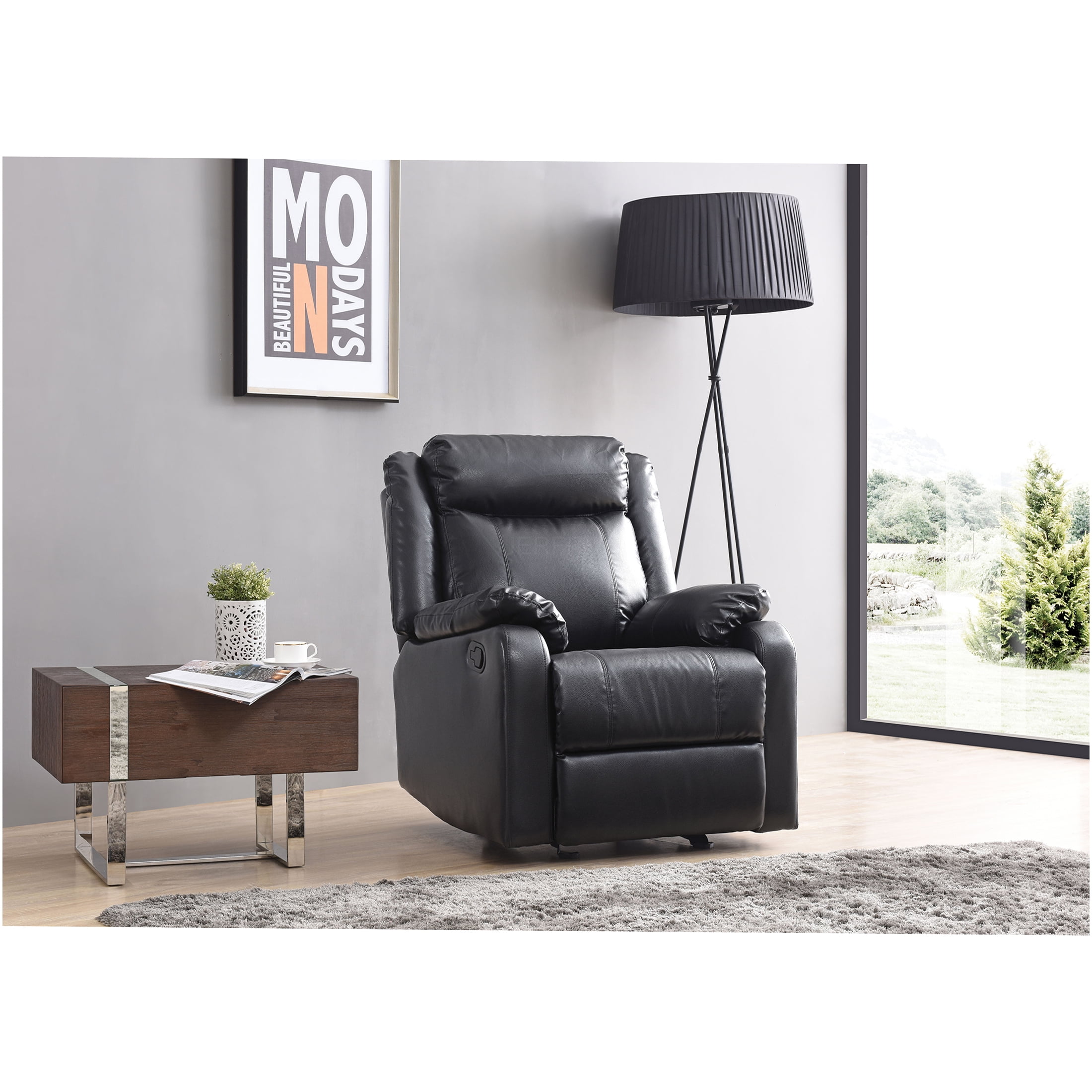 JERFIT Modern Recliner Chair Single PU Leather Lounge Chair with Padded Arms and Back, Foam Cushion, Black
