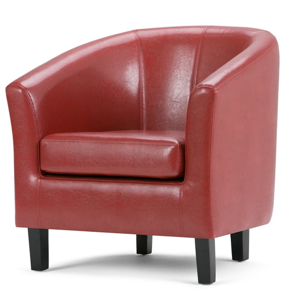 JERFIT Modern Red Faux Leather Accent Tub Chair with Wood Legs for Living Room, Office