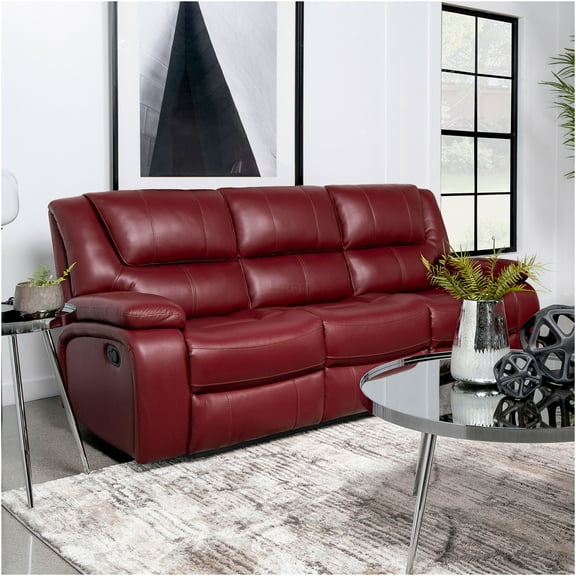 JERFIT Modern Red Faux Leather Reclining Sofa with Power Motion, Wall Hugger Design, Plush Pillowtop Arms for Living Room