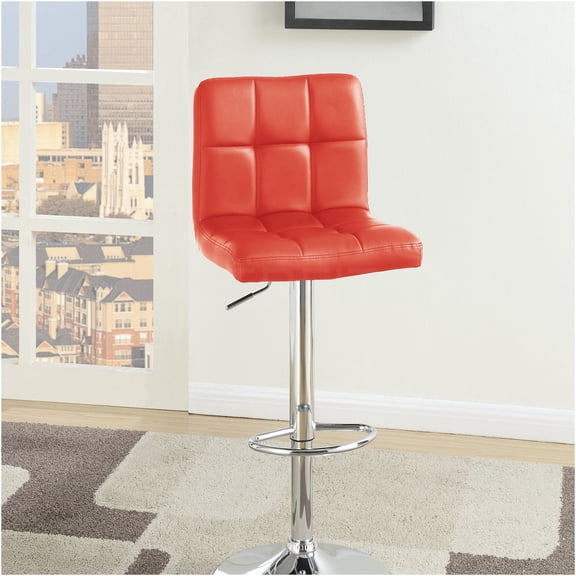 JERFIT Modern Red PU Leather Bar Stools Set of 2, Adjustable Height Kitchen Island Stools with Tufted Back and Gas Lift Mechanism