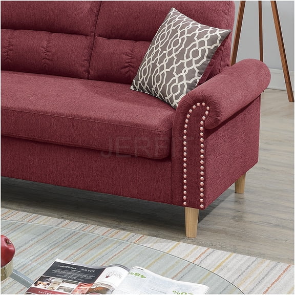 JERFIT Modern Reversible Chaise Sectional Sofa Set with Pillows, Velvet Fabric Upholstery, Nailhead Trim, for Living Room