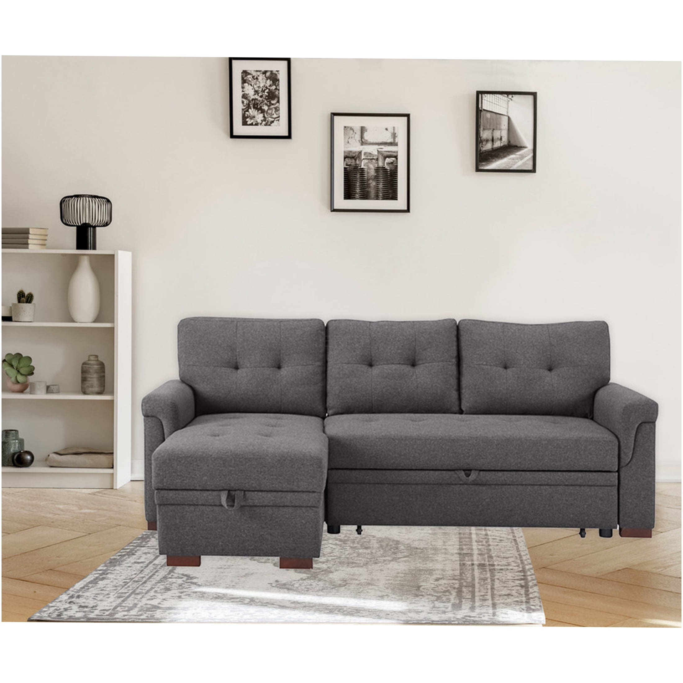 JERFIT Modern Reversible Sleeper Sectional Sofa with Storage Chaise ...