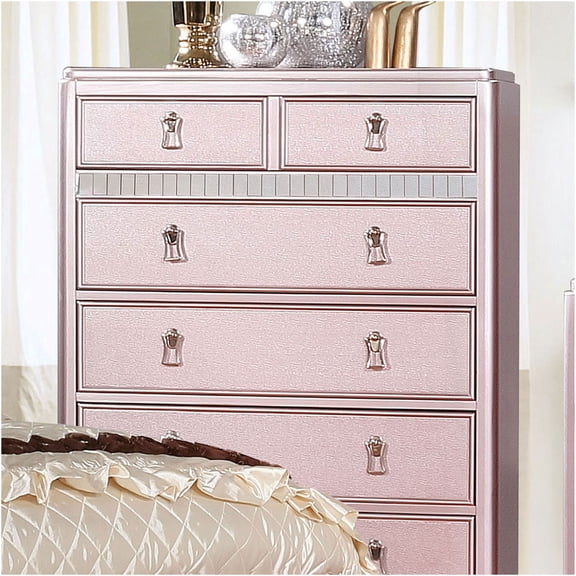 JERFIT Modern Rose Gold Cheval Mirror Dresser with Felt Lined Drawers and Bun Feet, Bedroom Storage Chest