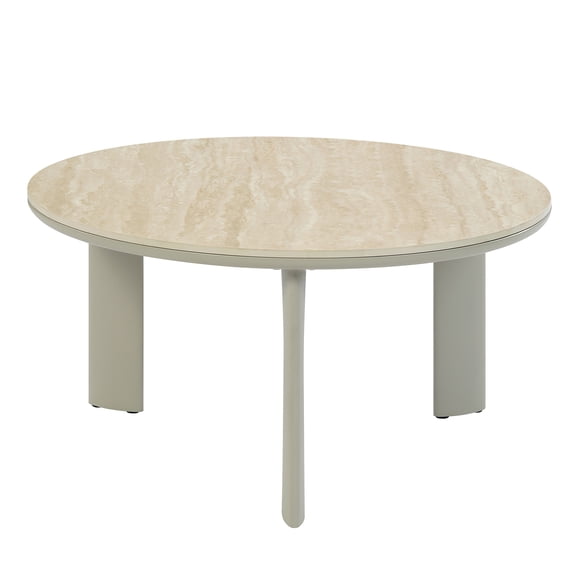 JERFIT Modern Round Coffee Table with Ceramic Top, Light Gray Finish, for Living Room, Sofa Table