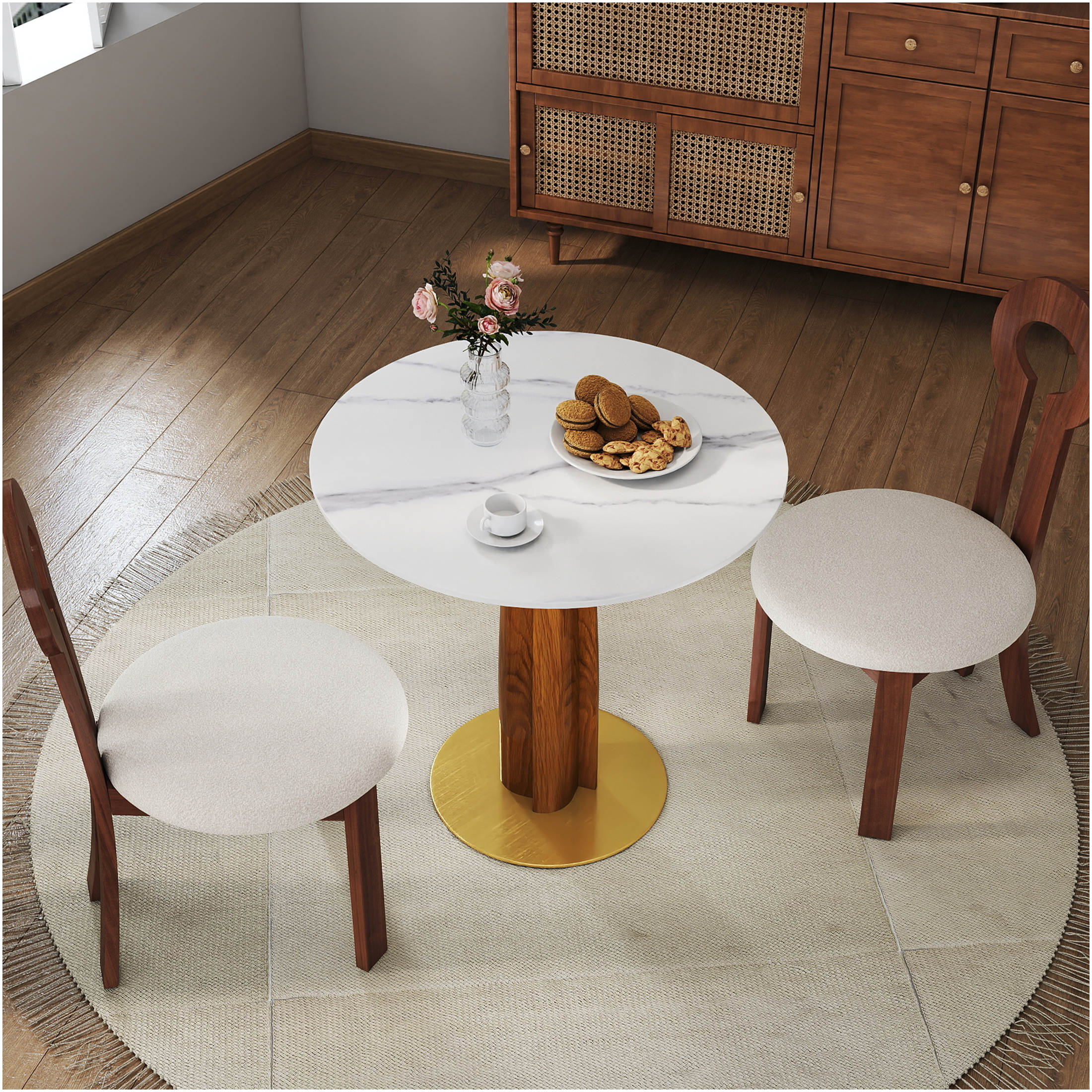 Modern Mini Table Double JERFIT Modern Round Dining Table for 2 Person, Small Kitchen Table with ...