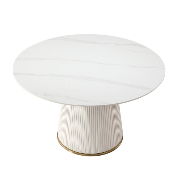 JERFIT Modern Round Dining Table for 6-8, Sintered Stone Top, Scratch Resistant, Easy Clean, White Carrara Marble Look