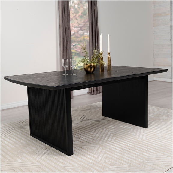 JERFIT Modern Round Dining Table with Extension Leaf, Black Walnut Finish Wood Kitchen Table for Small Space