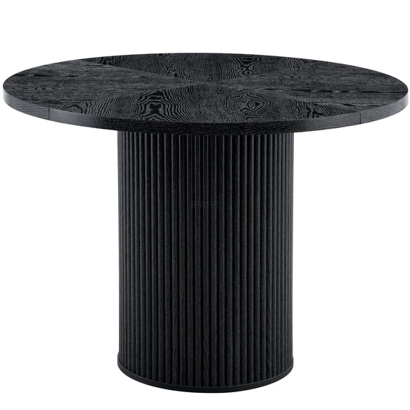 JERFIT Modern Round Dining Table with Hidden Storage, 42 Inch Black Fan-Shaped Design MDF Top for Kitchen and Breakfast Nook
