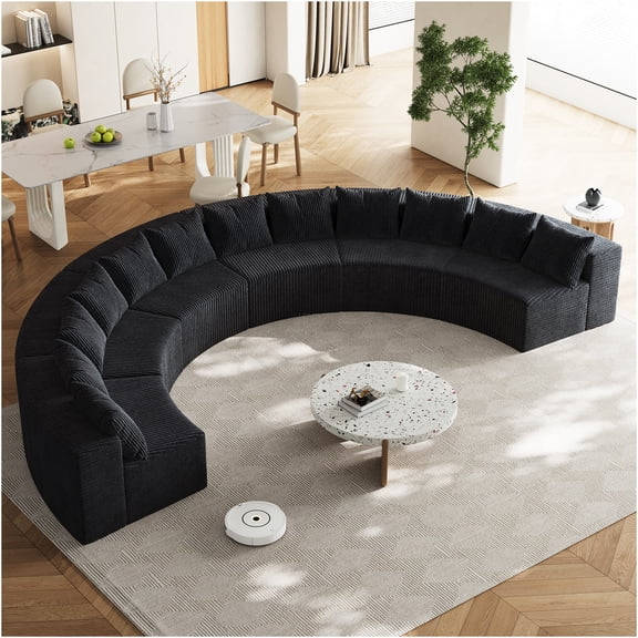 JERFIT Modern Semi Circular Corduroy Sectional Sofa with Pillows, Foam Modular Couch for Living Room, Office, Lounge, No Assembly Required, Black