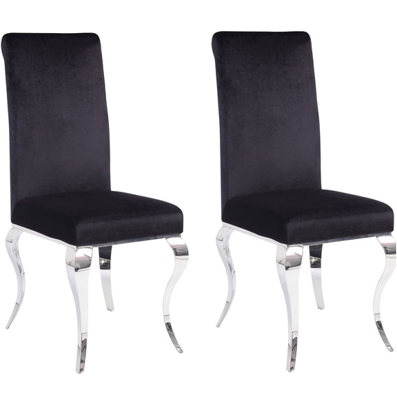 JERFIT Modern Side Chairs Set of 2, Black and Silver Dining Chairs with Solid Wood Back and Metal Legs for Kitchen, Cafe, or Home Office