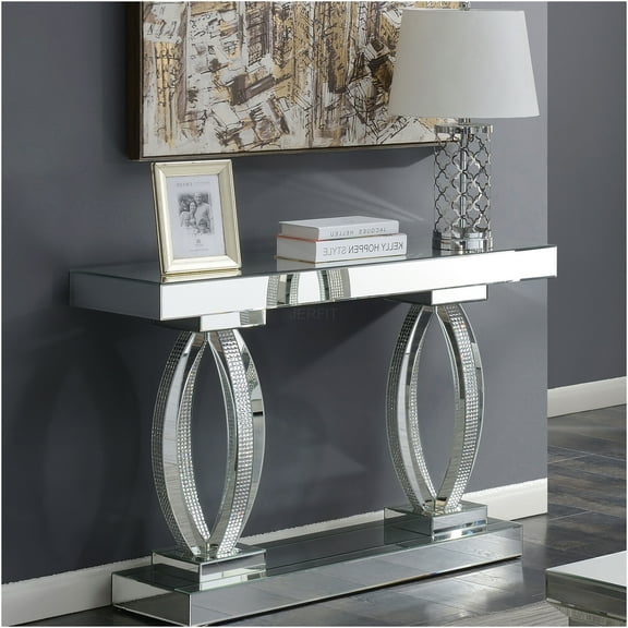 JERFIT Modern Silver Entryway Table with Mirrored Acrylic Top, Sofa Table for Hallway, Living Room, 47.25" Console Table with Metal Legs