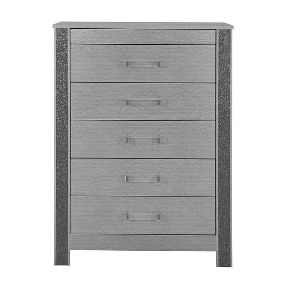 JERFIT Modern Silver Jewelry Chest with Hidden Compartment, Acrylic Handle & Glitter Detailing, Rubberwood Storage Organizer Box for Bedroom