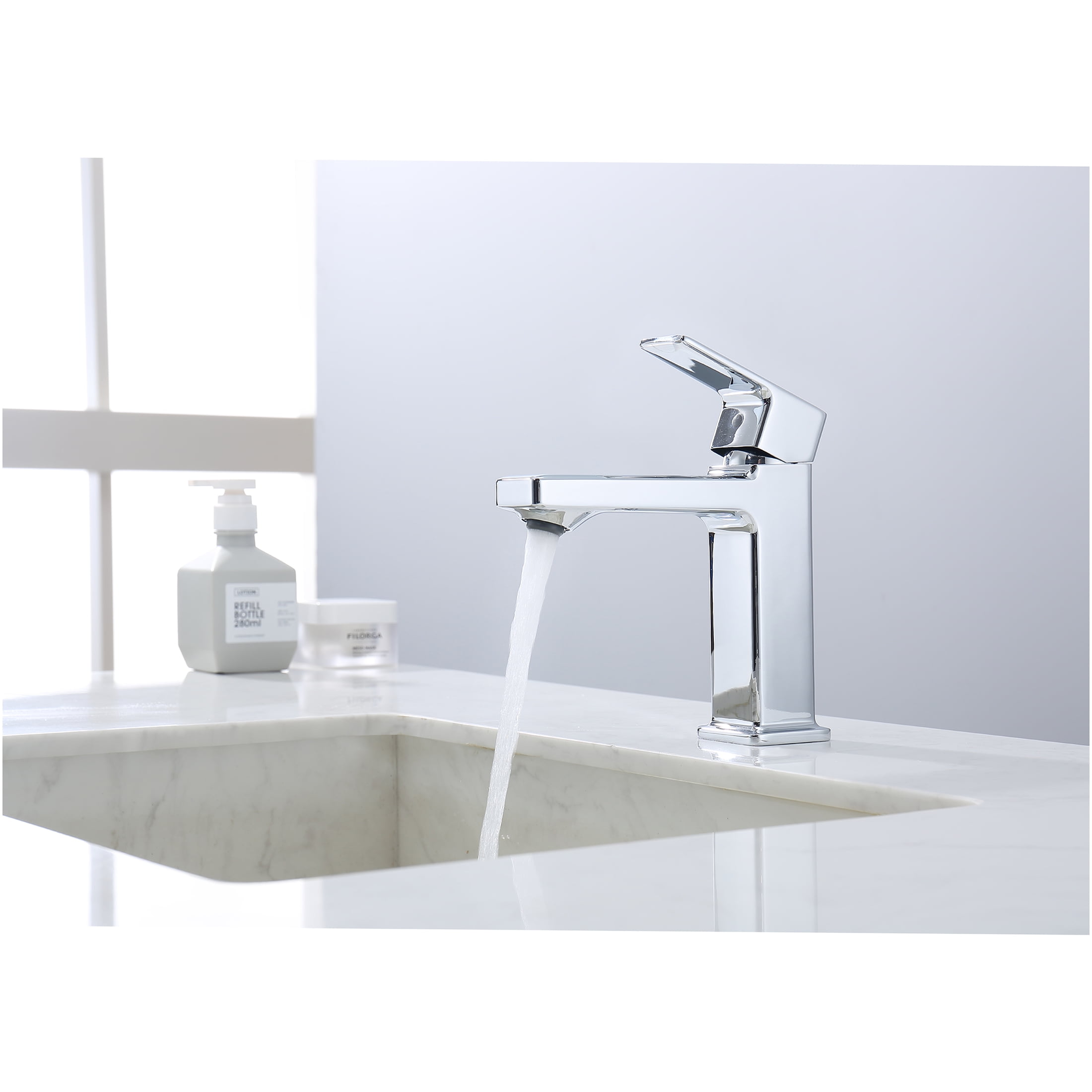 JERFIT Modern Single Handle 1-Hole Bathroom Sink Faucet, Chrome Vanity Faucet with 9/16" Hoses for Bathroom, Laundry, RV