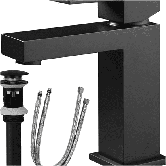 JERFIT Modern Single Hole Bathroom Faucet with Drain, Matte Black, Solid Brass Construction, WaterSense Certified