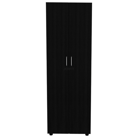 JERFIT Modern Slim Armoire Wardrobe with Hanging Rod, 2 Shelves for Bedroom Closet Storage, Freestanding Organizer Cabinet for Clothes, Black Finish