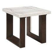 JERFIT Modern Sofa Side Table with White Marble Top, Espresso Wood End Table for Living Room, Nightstand with Sturdy U-Shape Base