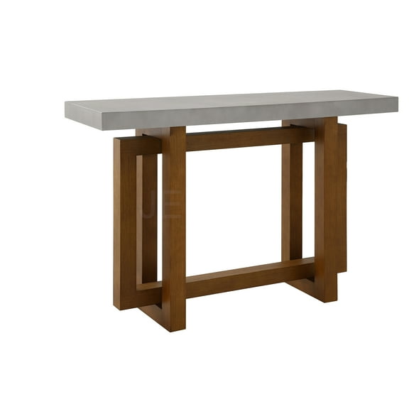 JERFIT Modern Sofa Table with Faux Concrete Top & Walnut Base, Industrial Console Table for Living Room, Entryway, Behind Couch