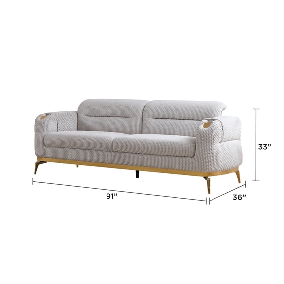 JERFIT Modern Sofa with Gold Metal Legs, 3-Seater Upholstered Chenille Fabric Couch for Living Room, Gray