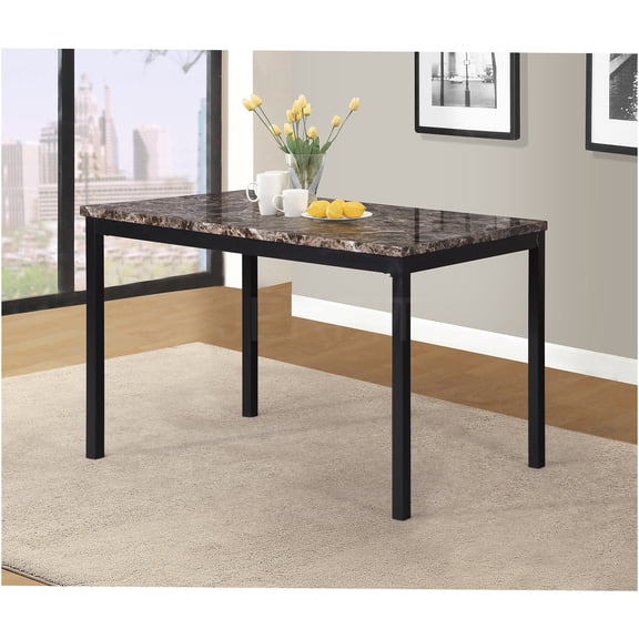 JERFIT Modern Square Dining Table with Faux Marble Top, Black Metal Frame Kitchen Breakfast Table