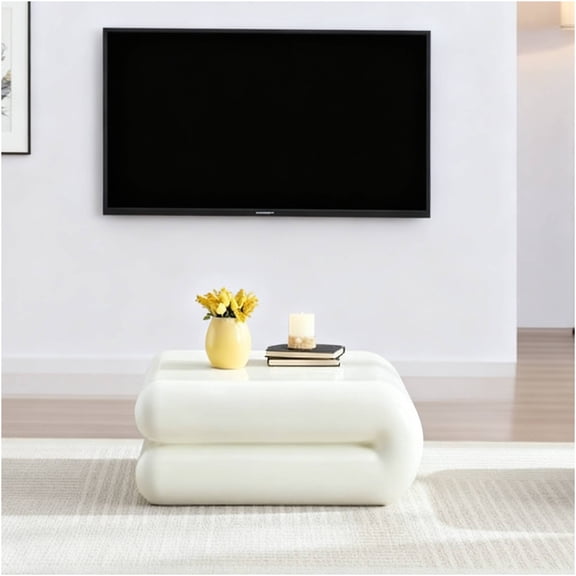 JERFIT Modern Square Fiberglass Coffee Table with Rounded Edges, White End Table for Living Room, Durable & Waterproof Cocktail Table, Accent Table for Home Decor