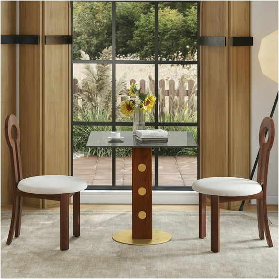 JERFIT Modern Square Glass Top Dining Table with Gold Base and Wood Legs for Small Spaces