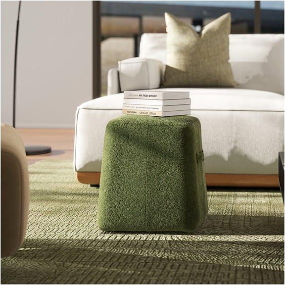 JERFIT Modern Square Ottoman with Storage, Plush Fleece Upholstered Footrest Stool, Compact Accent Furniture for Living Room, Bedroom, Green