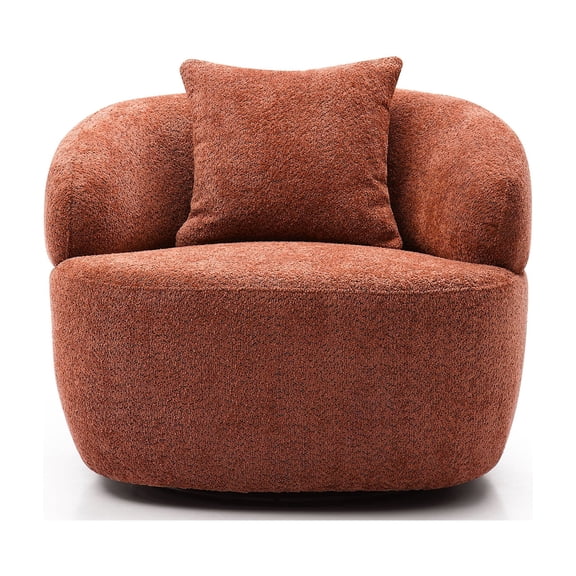 JERFIT Modern Swivel Accent Chair, 360-Degree Rotating Boucle Fabric Single Seater Sofa, Curved Design Comfort Couch for Living Room, Bedroom, Office, Orange