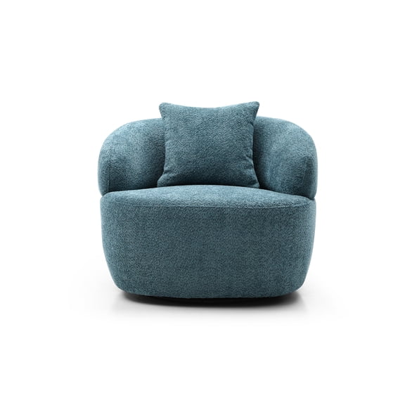 JERFIT Modern Swivel Accent Chair, 360 Rotating Blue Boucle Fabric Upholstered Single Sofa for Living Room, Mid Century Cloud Couch