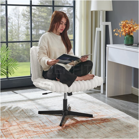 JERFIT Modern Swivel Accent Chair with Criss-Cross Seat, Wide Plush Upholstered Vanity Chair for Bedroom Office, Cream White Corduroy