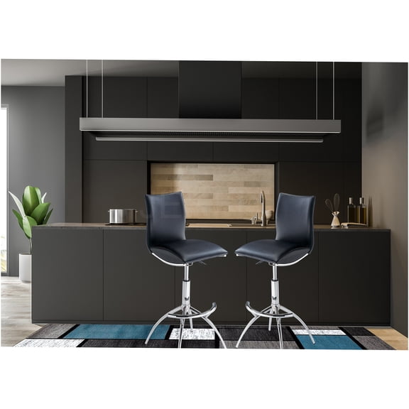 JERFIT Modern Swivel Adjustable Height Bar Stools Set of 2, PU Leather Counter Stools with Chrome Metal Base, Black and Silver Kitchen Bar Chairs