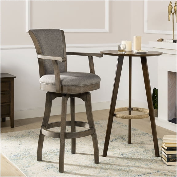 JERFIT Modern Swivel Bar Stool with Armrests and Footrest, 360 Rotation, Upholstered in Gray Linen Fabric for Kitchen, Dining, Living Room