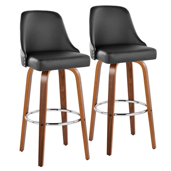 JERFIT Modern Swivel Bar Stools Set of 2, PU Leather Counter Height Stools with Chrome Footrest and Nailhead Trim, Walnut Finish for Kitchen Island, Dining & Home Decor