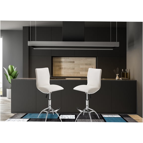 JERFIT Modern Swivel Bar Stools Set of 2, Adjustable Height PU Leather Counter Stools with Footrest, White Chrome Kitchen Barstools