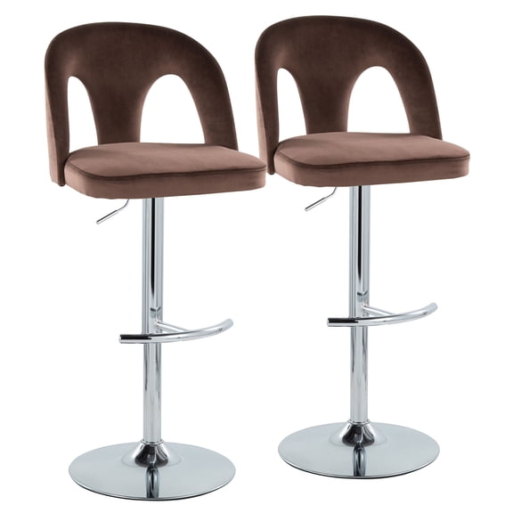 JERFIT Modern Swivel Bar Stools Set of 2, Adjustable Height Velvet Counter Stools with Chrome Base and Footrest for Kitchen Island
