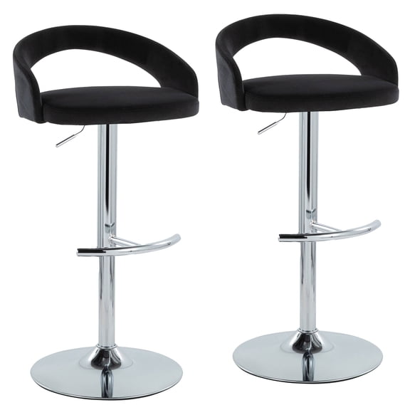 JERFIT Modern Swivel Bar Stools Set of 2, Adjustable Height Velvet Counter Stools with Chrome Base and Footrest for Kitchen Island
