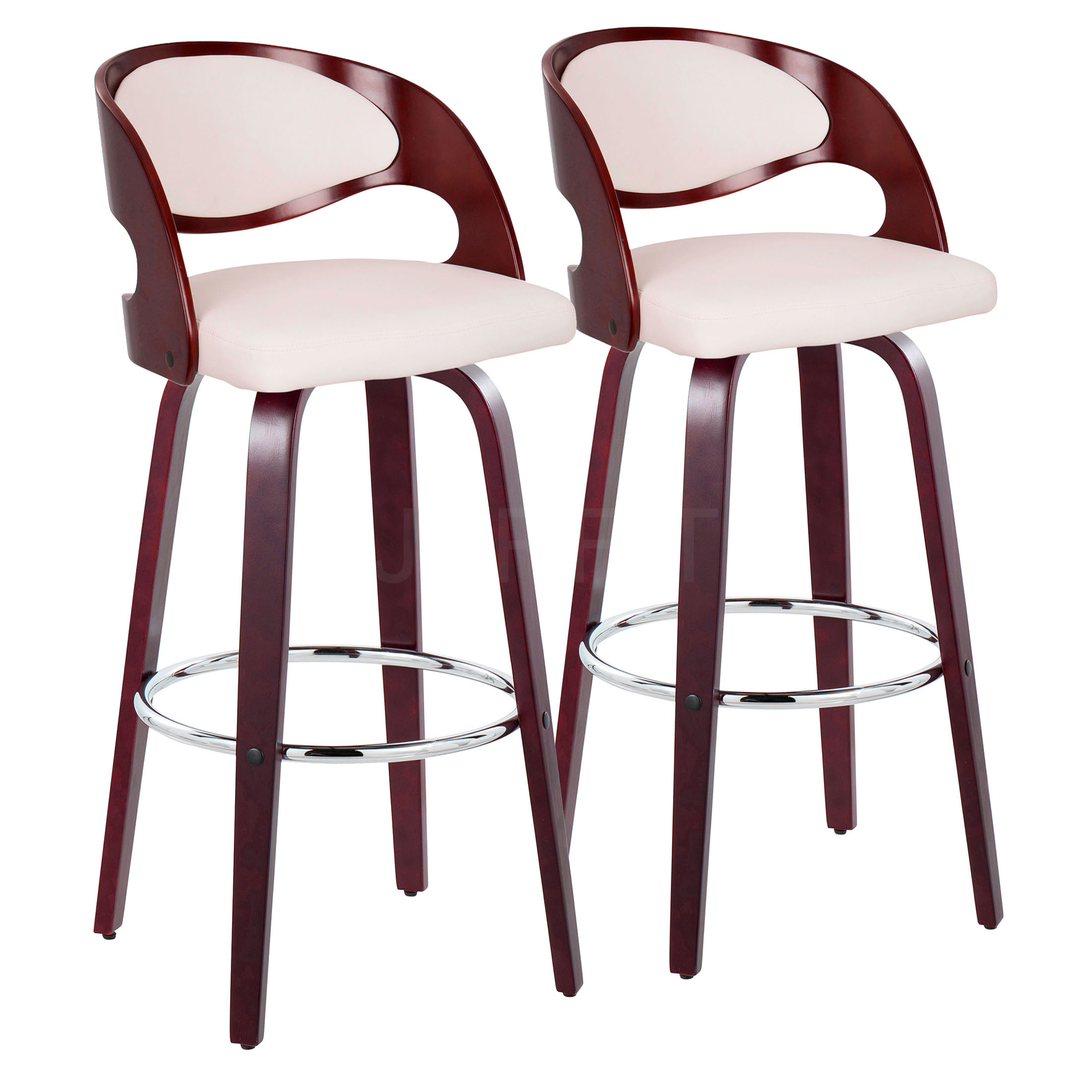 JERFIT Modern Swivel Bar Stools Set of 2, White Faux Leather Counter ...