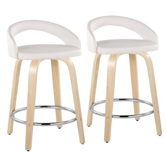 JERFIT Modern Swivel Bar Stools Set of 2, White PU Leather Counter Stools with Chrome Footrest, 360 Rotation for Kitchen Island, Breakfast Nook