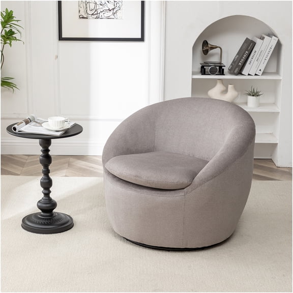 JERFIT Modern Swivel Barrel Chair, 360-Degree Rotating Accent Armchair with Plush Upholstery, Comfortable Lounge Seat for Living Room, Bedroom, Office, Gray Polyester Fabric