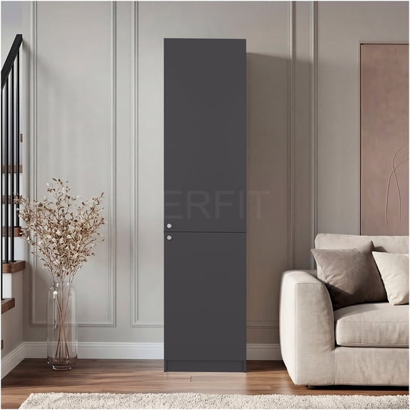 JERFIT Modern Tall Bookcase with Doors, 5 Adjustable Shelves for Living Room, Office, Multicolor Storage Cabinet