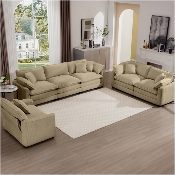 JERFIT Modern Tan Corduroy 6-Piece Modular Sectional Sofa Set with Memory Foam Cushions for Living Room
