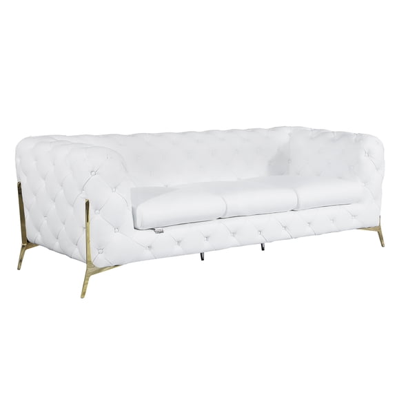 JERFIT Modern Transitional Sofa in White Italian Leather with Chrome Legs for Living Room