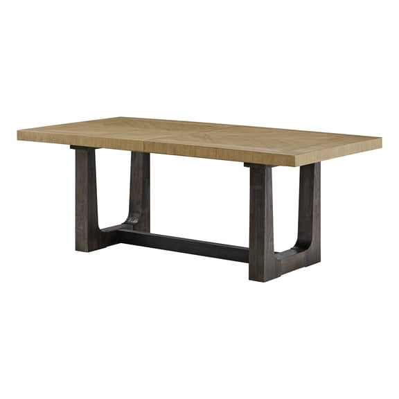 JERFIT Modern Trestle Dining Table with Extension Leaf, Caramel Cocoa Brown Wood Finish