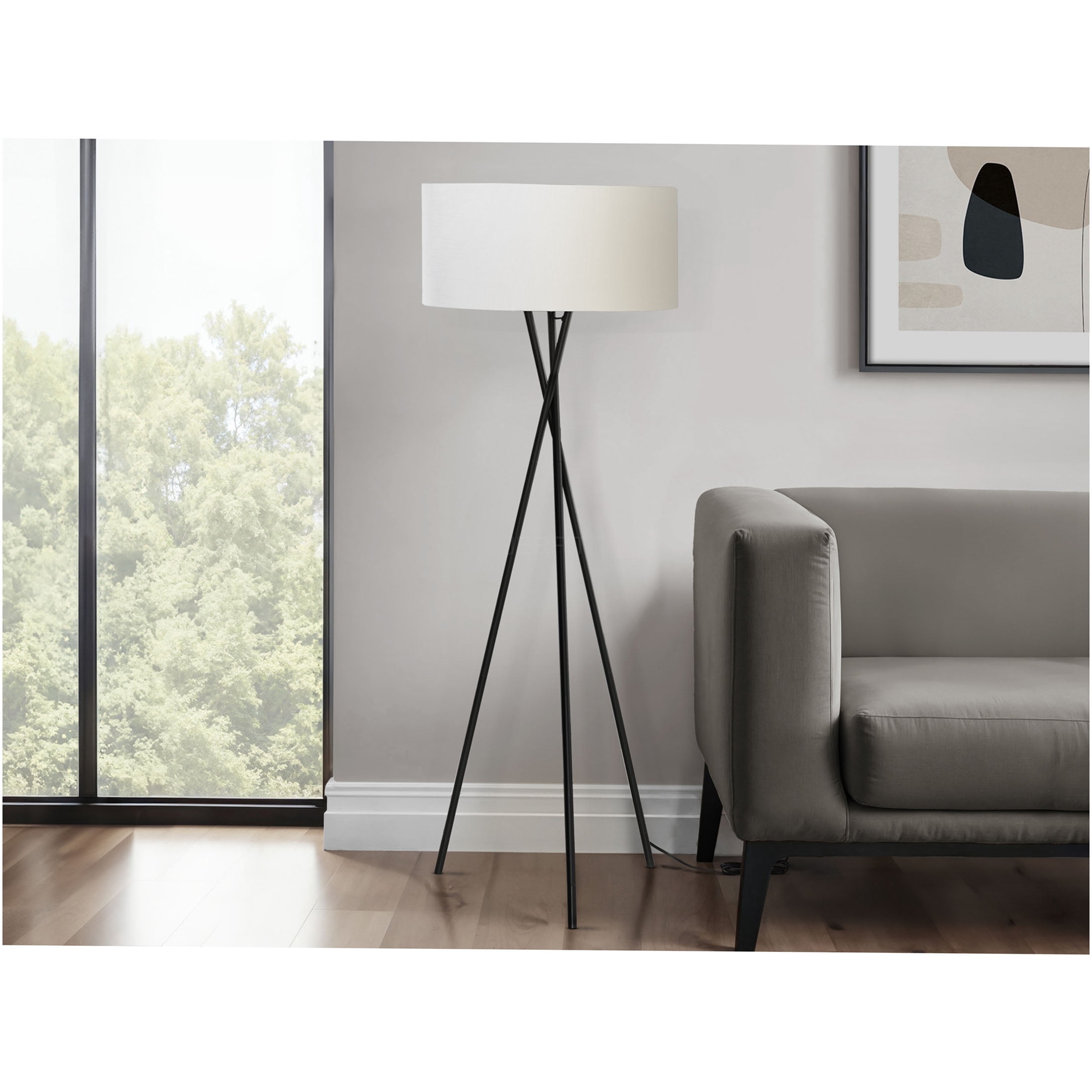 JERFIT Modern Tripod Floor Lamp with Fabric Shade, 3-Way Switch, Adjustable Ambient Lighting for Living Room, Bedroom, Office Decor