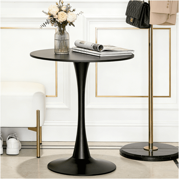 JERFIT Modern Tulip Pedestal Dining Table, Round Black Kitchen Table for Small Space, Multi-Functional Center Table for Living Room, Durable MDF Top with Iron Base