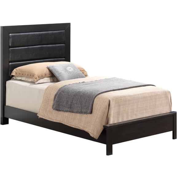 JERFIT Modern Twin Size Bed Frame with Headboard, Black Particle Board Platform Bed with Sturdy Slat Support, Easy Assembly, Compact for Small Spaces